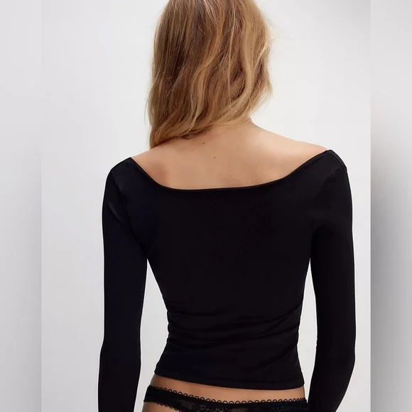 Free People Intimately Clean Line Black Long Sleeve Sz XS Square Neck Built Bra - Picture 2 of 11